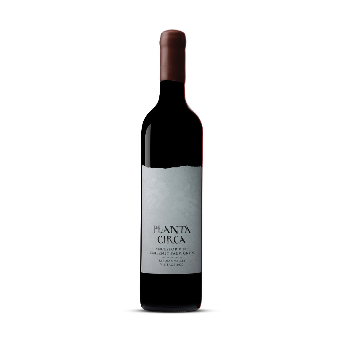 A bottle of Purple Hands Planta Circa Ancestor Vine Cabernet Sauvignon 2022, featuring a classic, elegant label from Barossa Valley, South Australia. Ancestor Vine means the vines are 125 plus years old, as classified by Barossa Wine. 